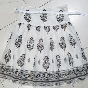 White Skirt with Gold Pin Stripe Brown Flowers